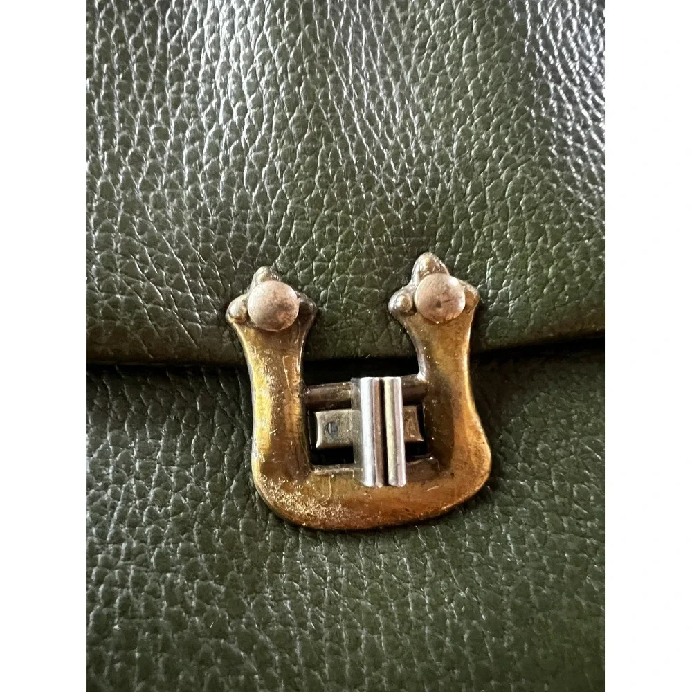 Vintage Pebbled Green Satchel Handbag Brass Turn Lock Top Handle Bag